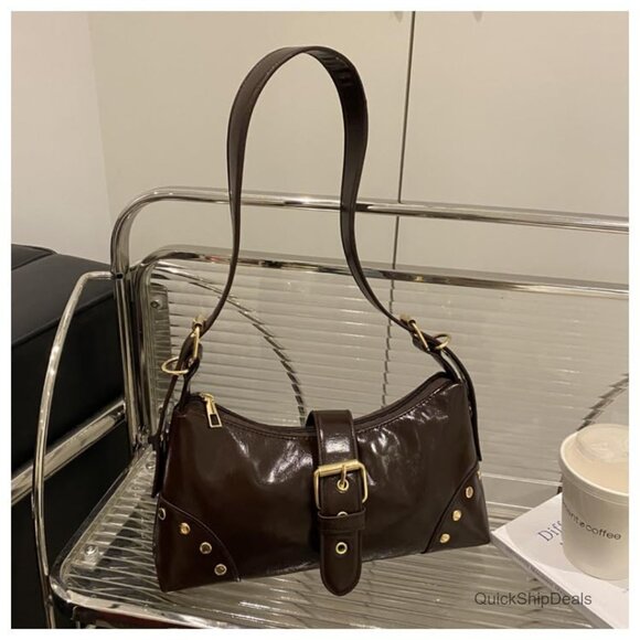 PU Leather Shoulder Bag with Adjustable Strap Studded Vintage Purse - Picture 3 of 6